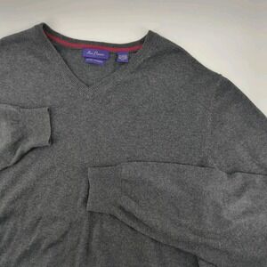 Alan Flusser V Neck Pullover Long Sleeve‎ Sweater Cotton Cashmere XL Gray